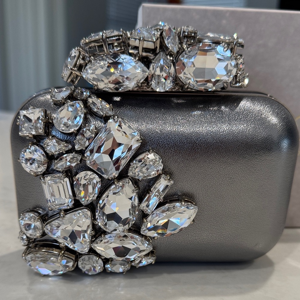 Jimmy Choo Metallic Silver Clutch with Crystal Accents